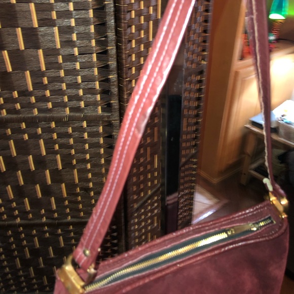 Vintage Burgundy, suede-leather Crossbody purse. - Picture 5 of 16
